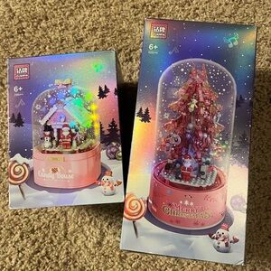 Christmas Candy House & Tree Snow Globe (fake Lego)